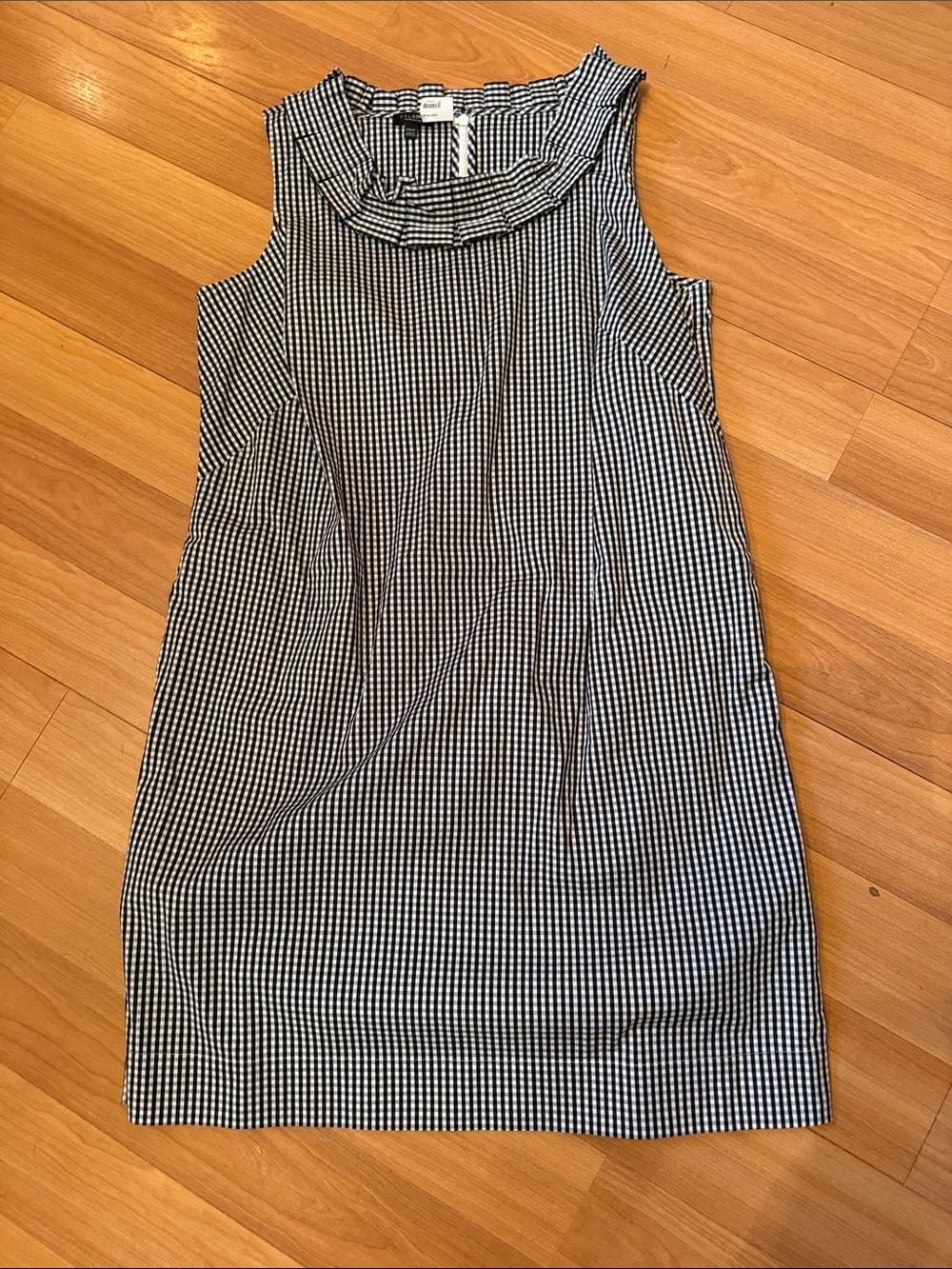 Talbots Sleeveless  Black & White Gingham Ruffle Neck Dress